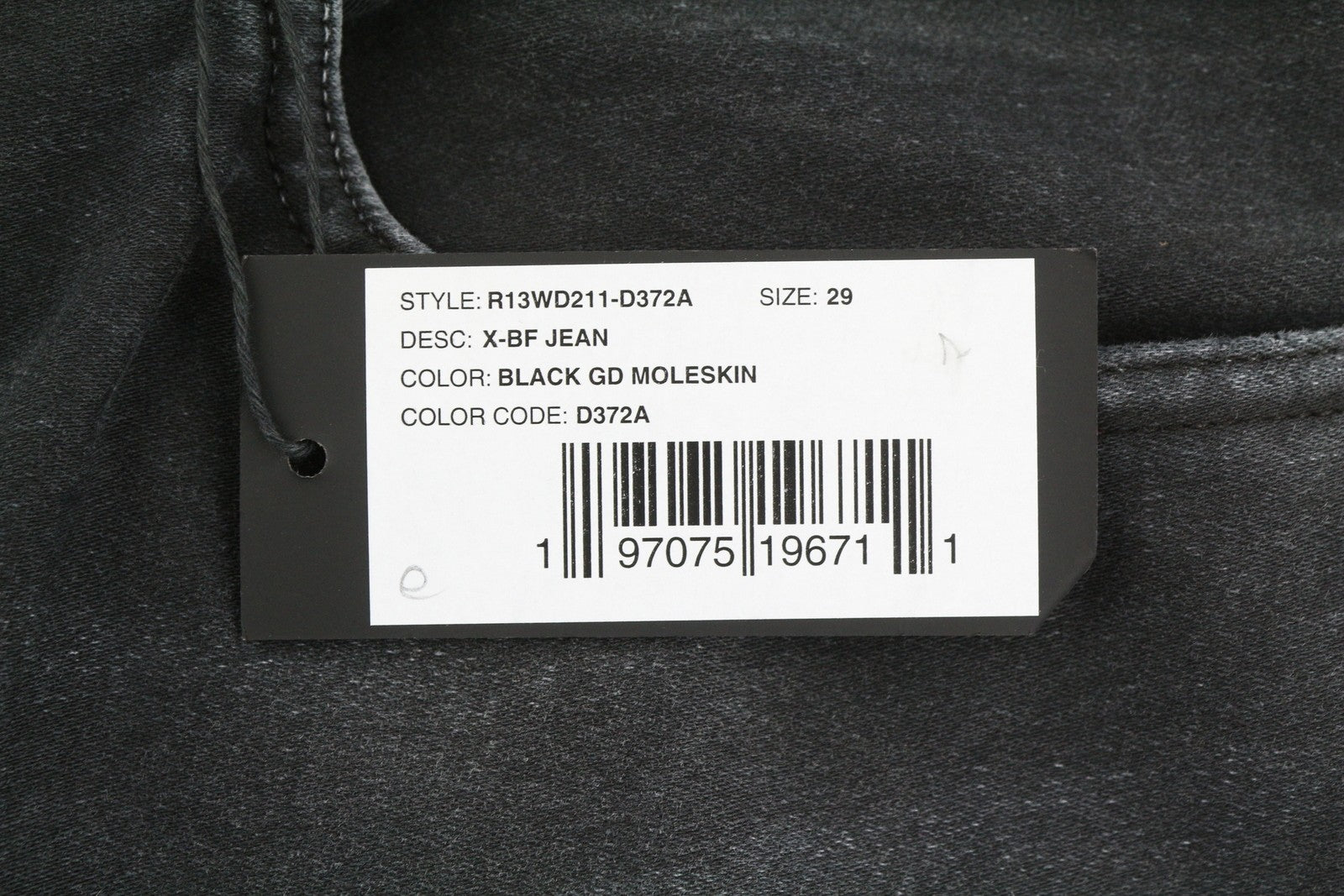 R13 X-BF moteriški džinsai, 29, juodi, dažyti moleskino imitacijos, išblukinti, trumpinti iki kulkšnies, FW25 