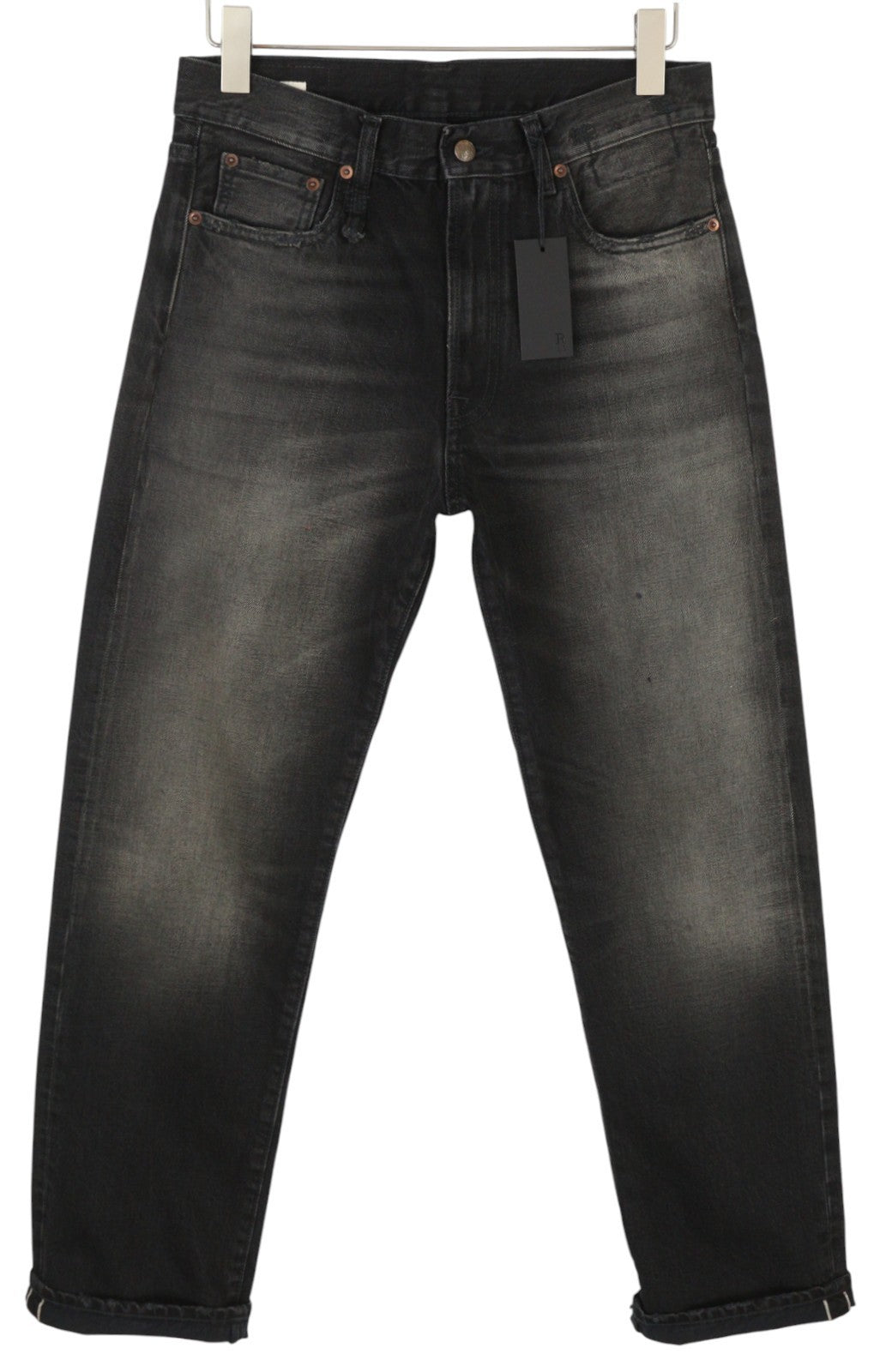 R13 Cuffed Boyfriend Men Jeans 30 Phantom Selvedge Black Limited Edition FW25