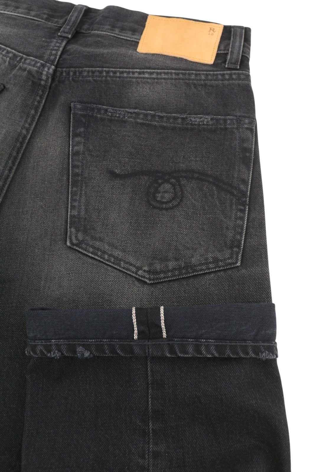 R13 Cuffed Boyfriend Men Jeans 30 Phantom Selvedge Black Limited Edition FW25
