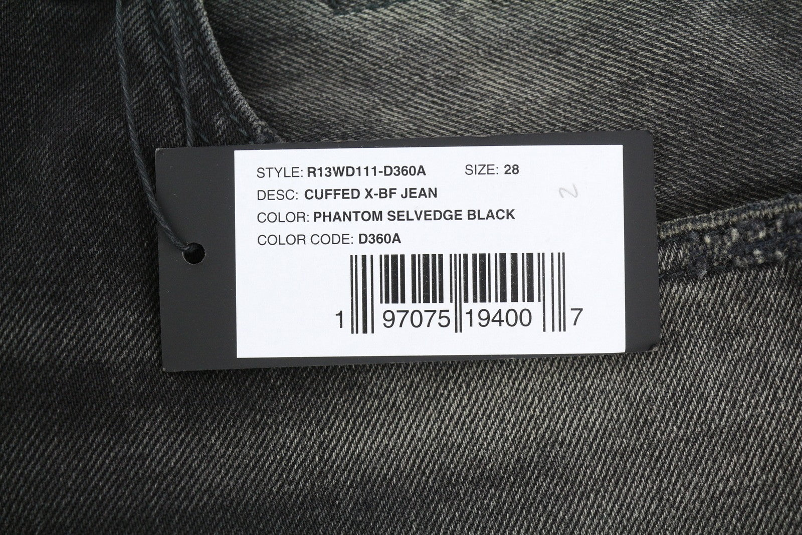 R13 Cuffed X-BF moteriški džinsai 28 Phantom Selvedge Black Limited Edition Faded FW25 