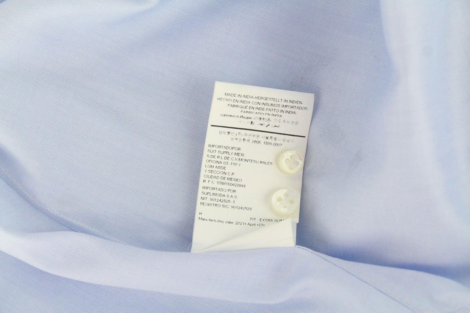 SUITSUPPLY Men's Formal Shirt 37/14.5 Light Blue Slim Cutaway Pure Cotton Formal