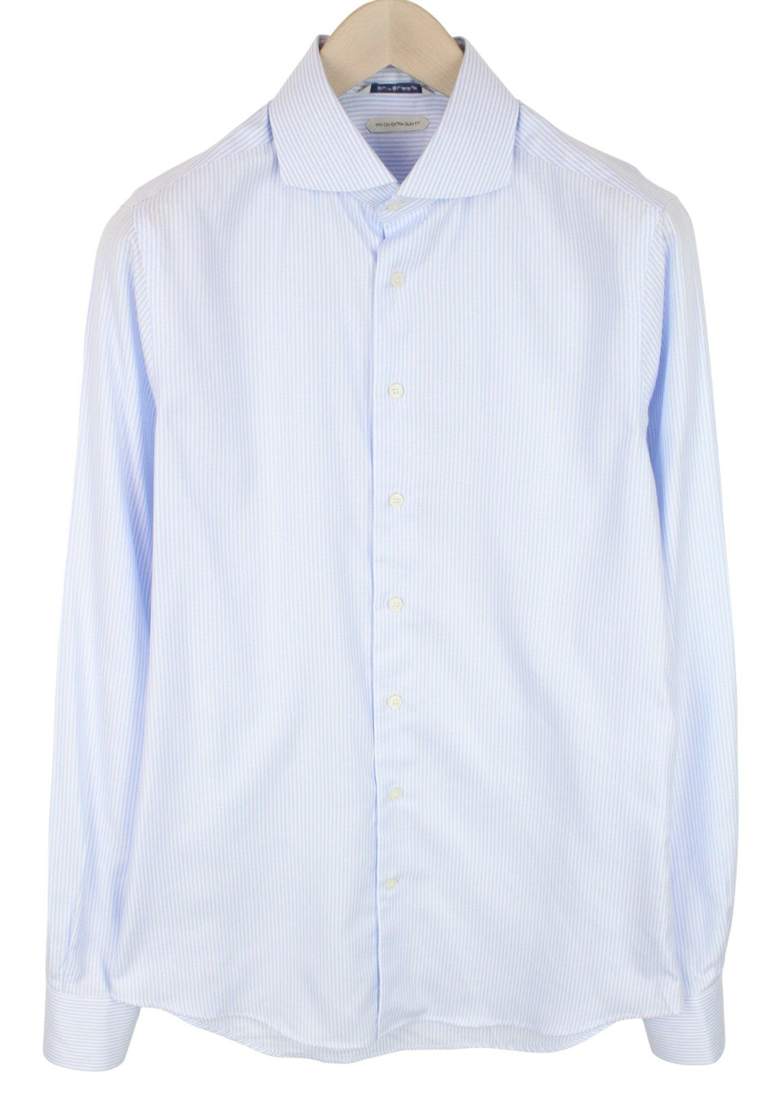 SUITSUPPLY Men's Formal Shirt 40L/15.75L Blue Striped Cotton Extra Slim Cutaway