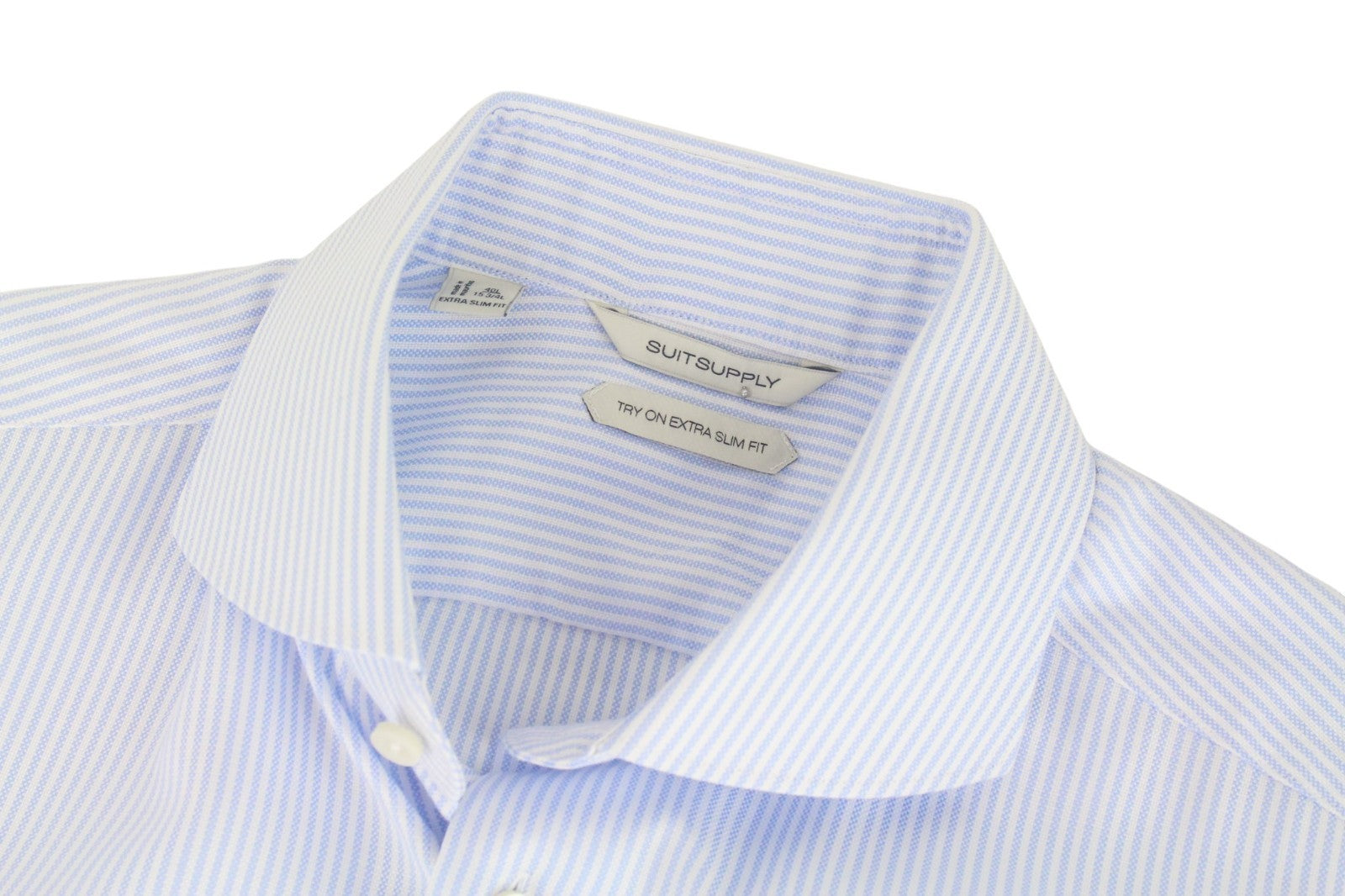 SUITSUPPLY Men's Formal Shirt 40L/15.75L Blue Striped Cotton Extra Slim Cutaway