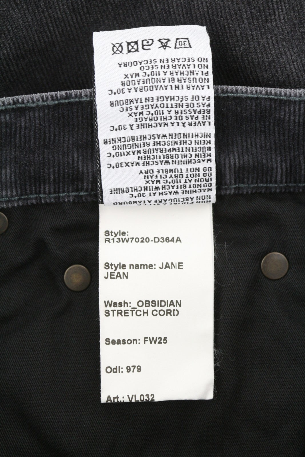 R13 Jane moteriškos kelnės 24 Obsidian tamprios virvelės su užtrauktuku ant ilgų kojų FW25 RRP699 
