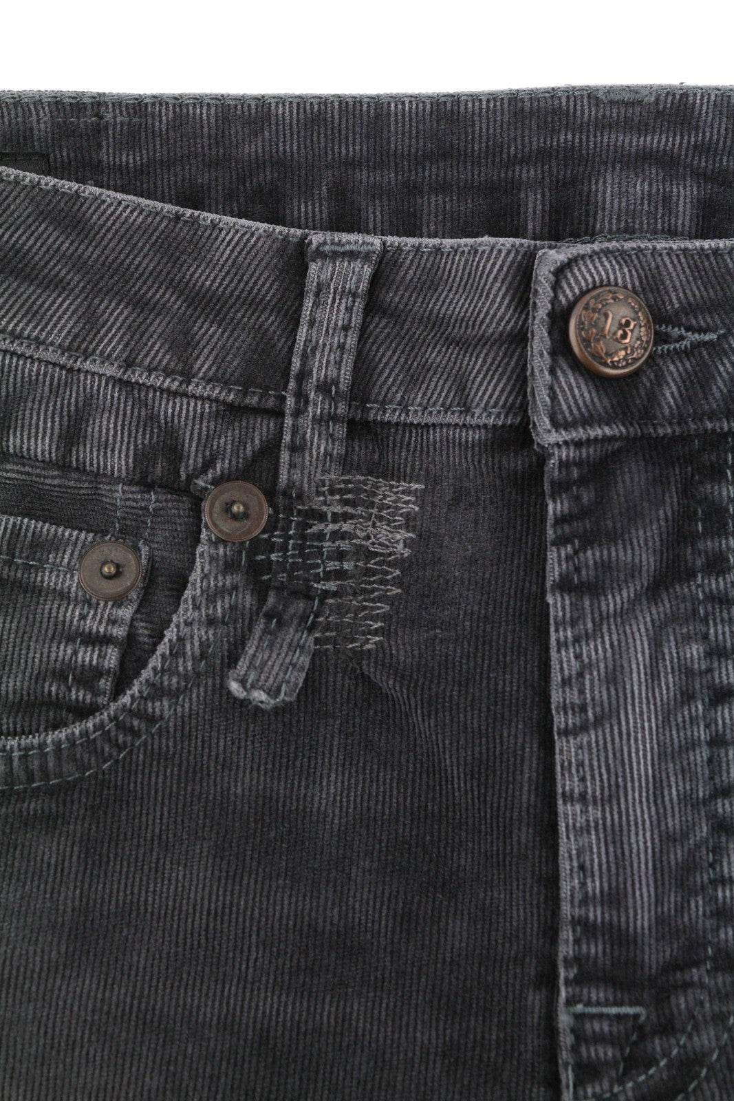 R13 berniukiškos tiesios moteriškos kelnės 26 obsidiano spalvos su tampria virvele, trumpintos, išblukintos, FW25 