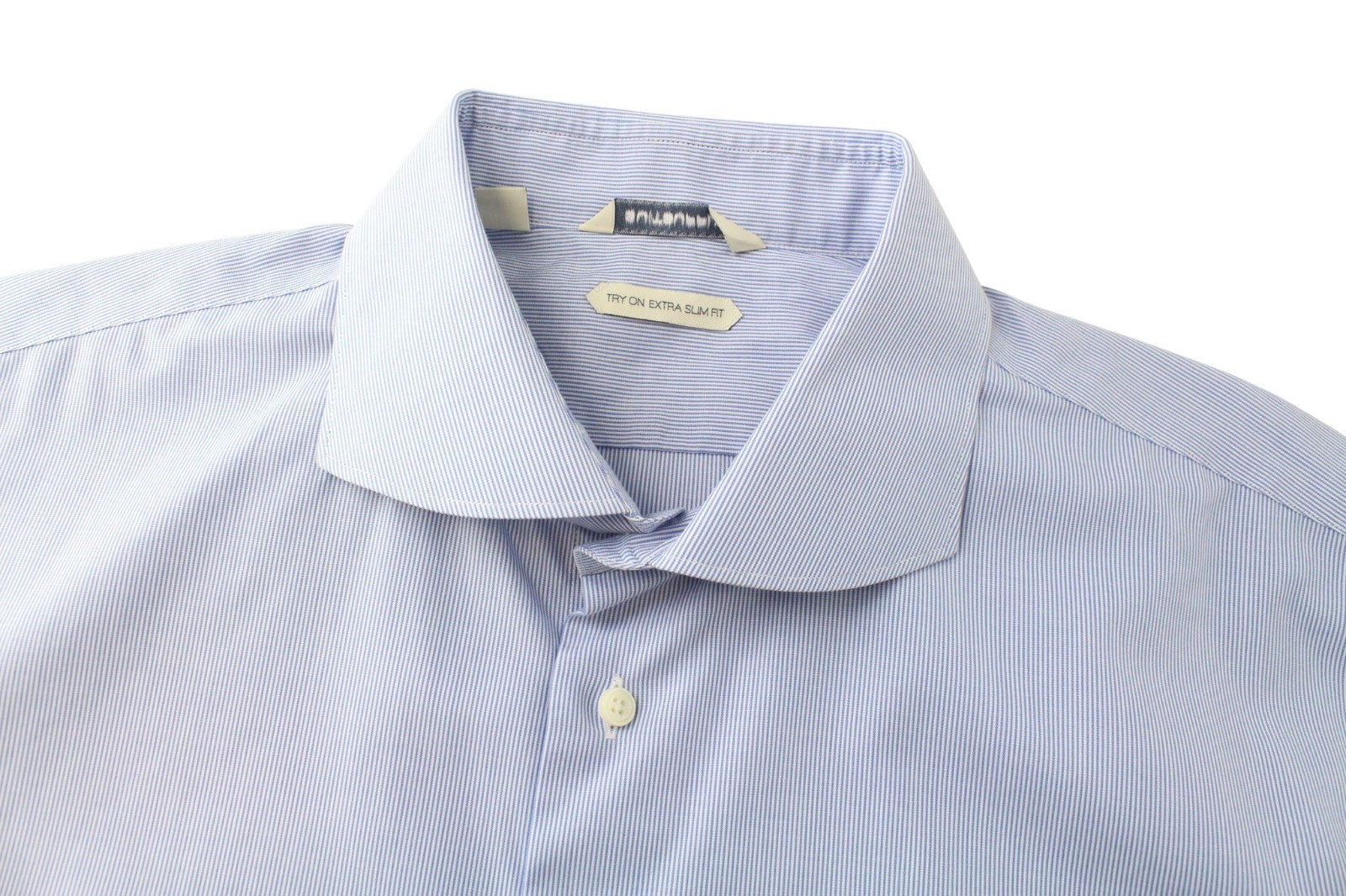 SUITSUPPLY Men's Formal Shirt 45/17.75 Blue Cotton Striped Slim Extra Fit Try On