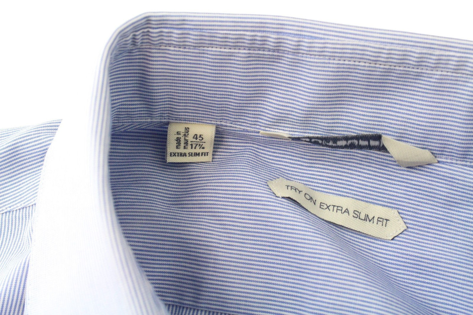 SUITSUPPLY Men's Formal Shirt 45/17.75 Blue Cotton Striped Slim Extra Fit Try On