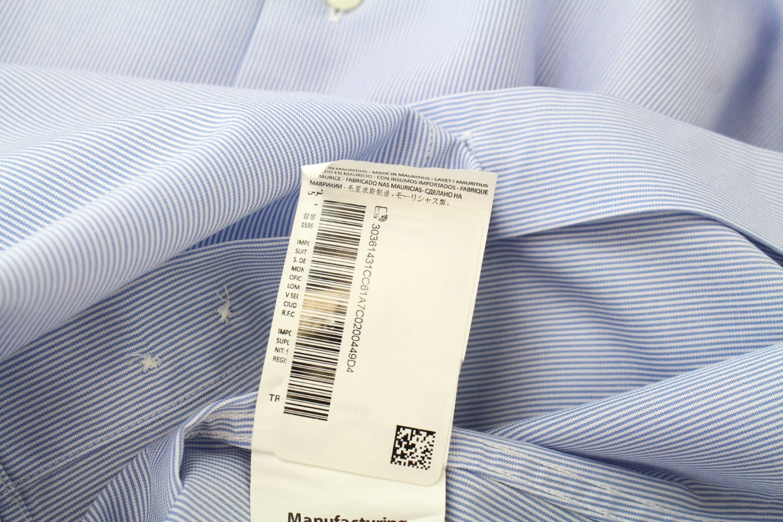 SUITSUPPLY Men's Formal Shirt 38.7/15L Blue Striped Cotton Extra Slim Fit Formal