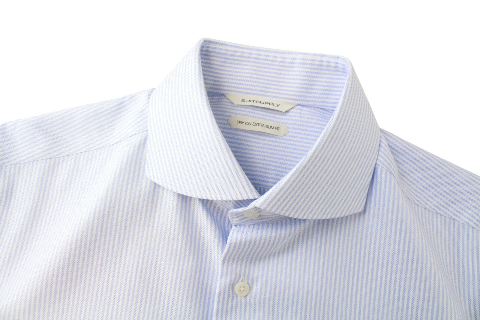 SUITSUPPLY Men's Formal Shirt 40L/15.75L Blue Melange Striped Cotton Extra Slim