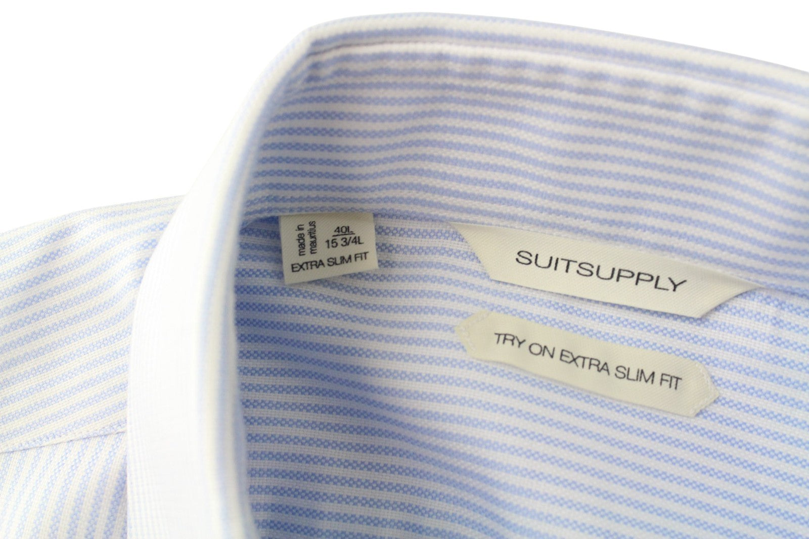 SUITSUPPLY Men's Formal Shirt 40L/15.75L Blue Melange Striped Cotton Extra Slim