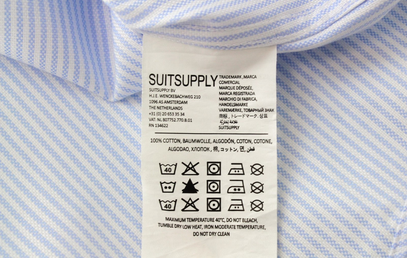 SUITSUPPLY Men's Formal Shirt 40L/15.75L Blue Melange Striped Cotton Extra Slim