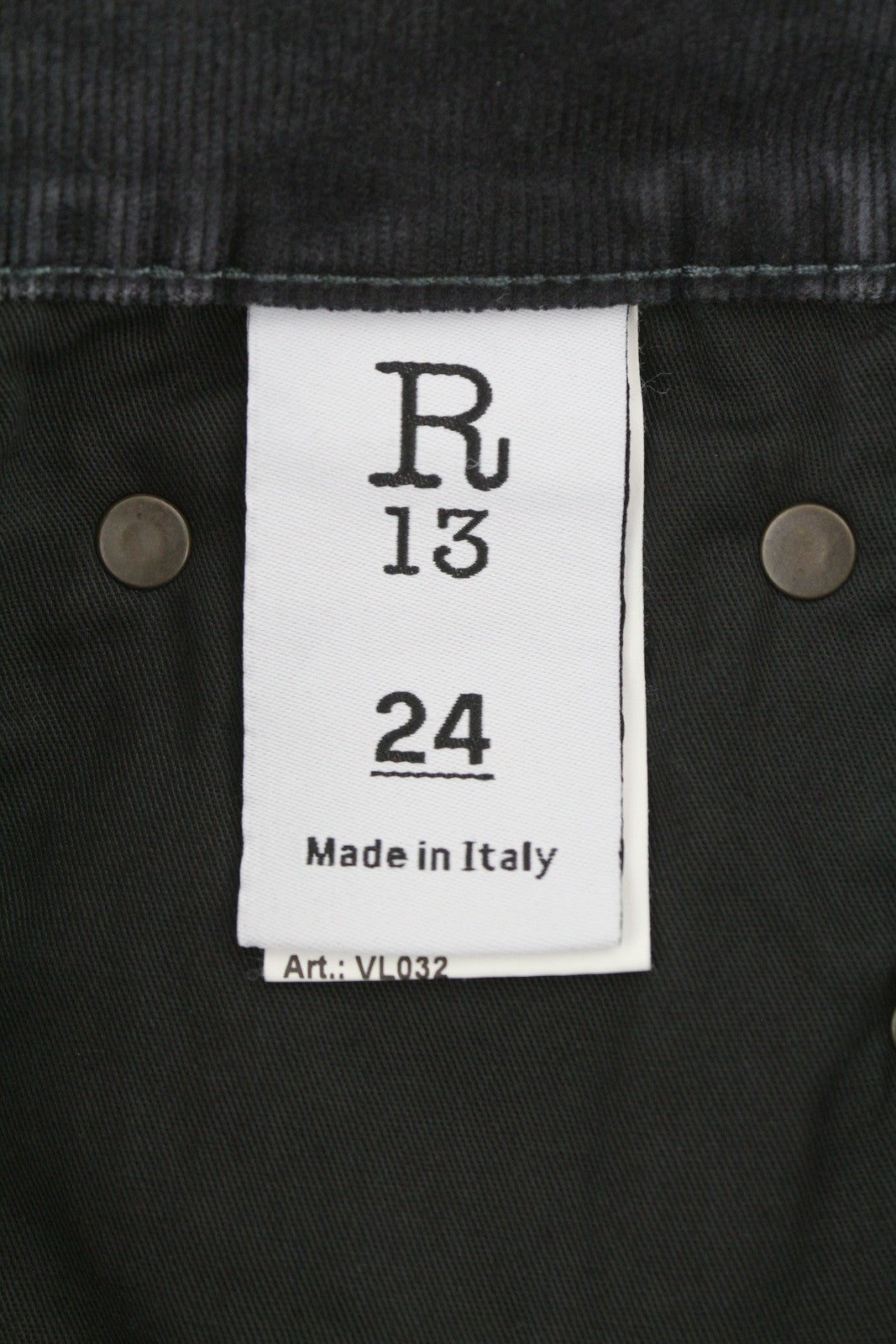 R13 Romeo moteriškos kelnės 24 Obsidian tamprios virvelės tiesaus kirpimo su užtrauktuku FW25 RRP599 