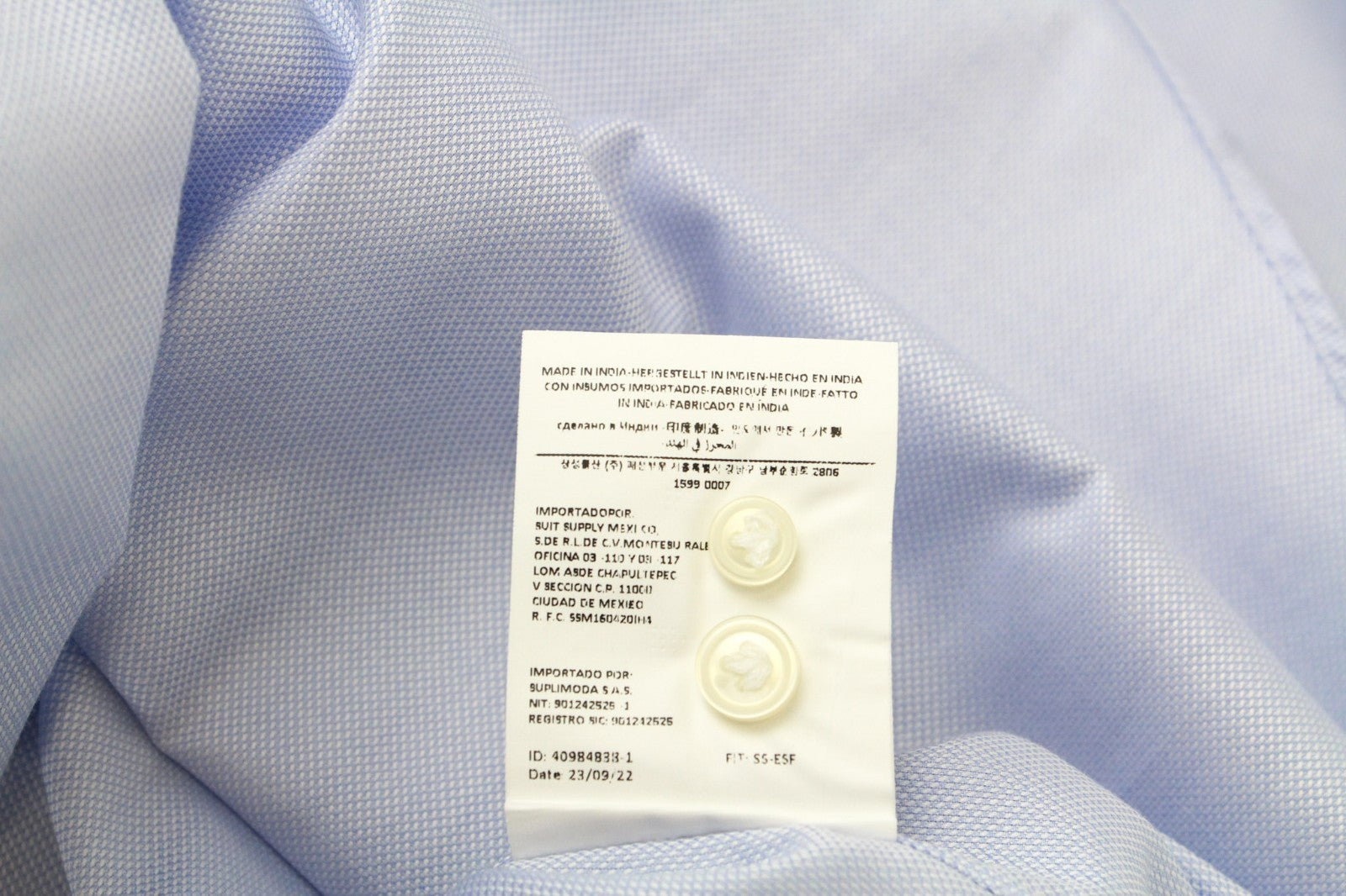 SUITSUPPLY Men's Formal Shirt ~L Blue Melange Cotton Cutaway Extra Slim Fitted