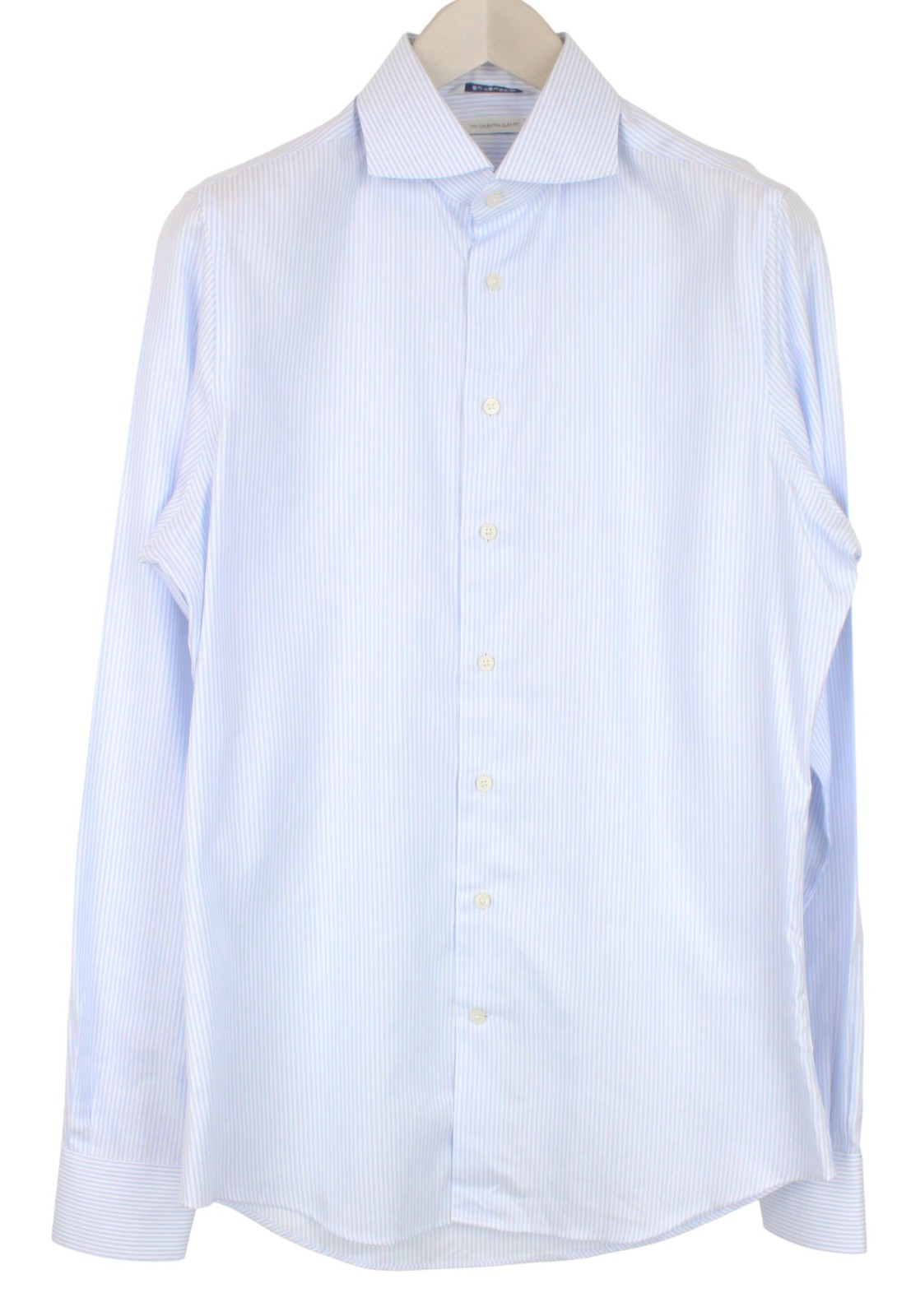 SUITSUPPLY Men's Formal Shirt 40L/15.75L Blue Striped Cotton Cutaway Extra Slim