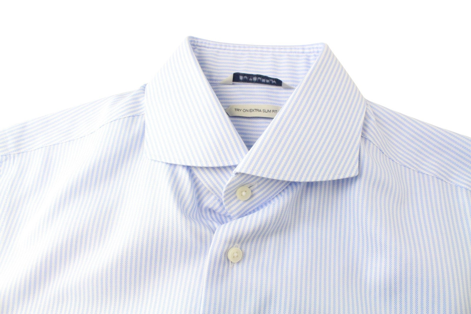SUITSUPPLY Men's Formal Shirt 40L/15.75L Blue Striped Cotton Cutaway Extra Slim