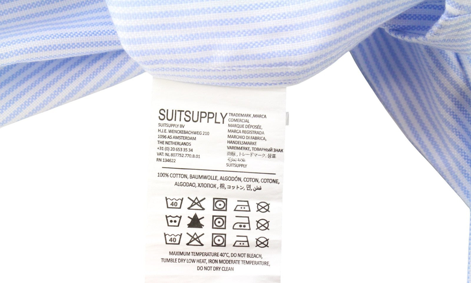 SUITSUPPLY Men's Formal Shirt 40L/15.75L Blue Striped Cotton Cutaway Extra Slim