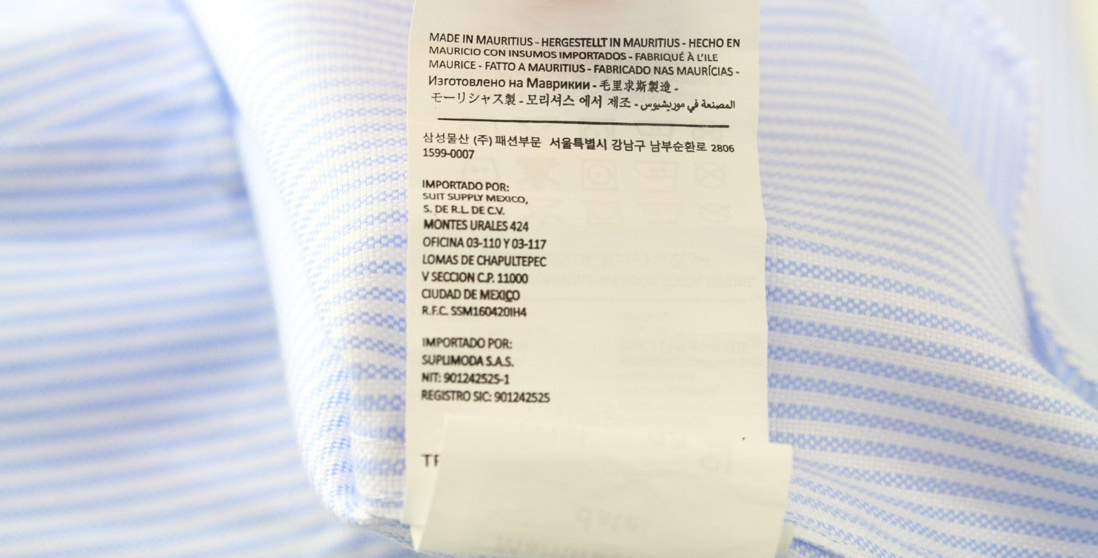 SUITSUPPLY Men's Formal Shirt 40L/15.75L Blue Striped Cotton Cutaway Extra Slim