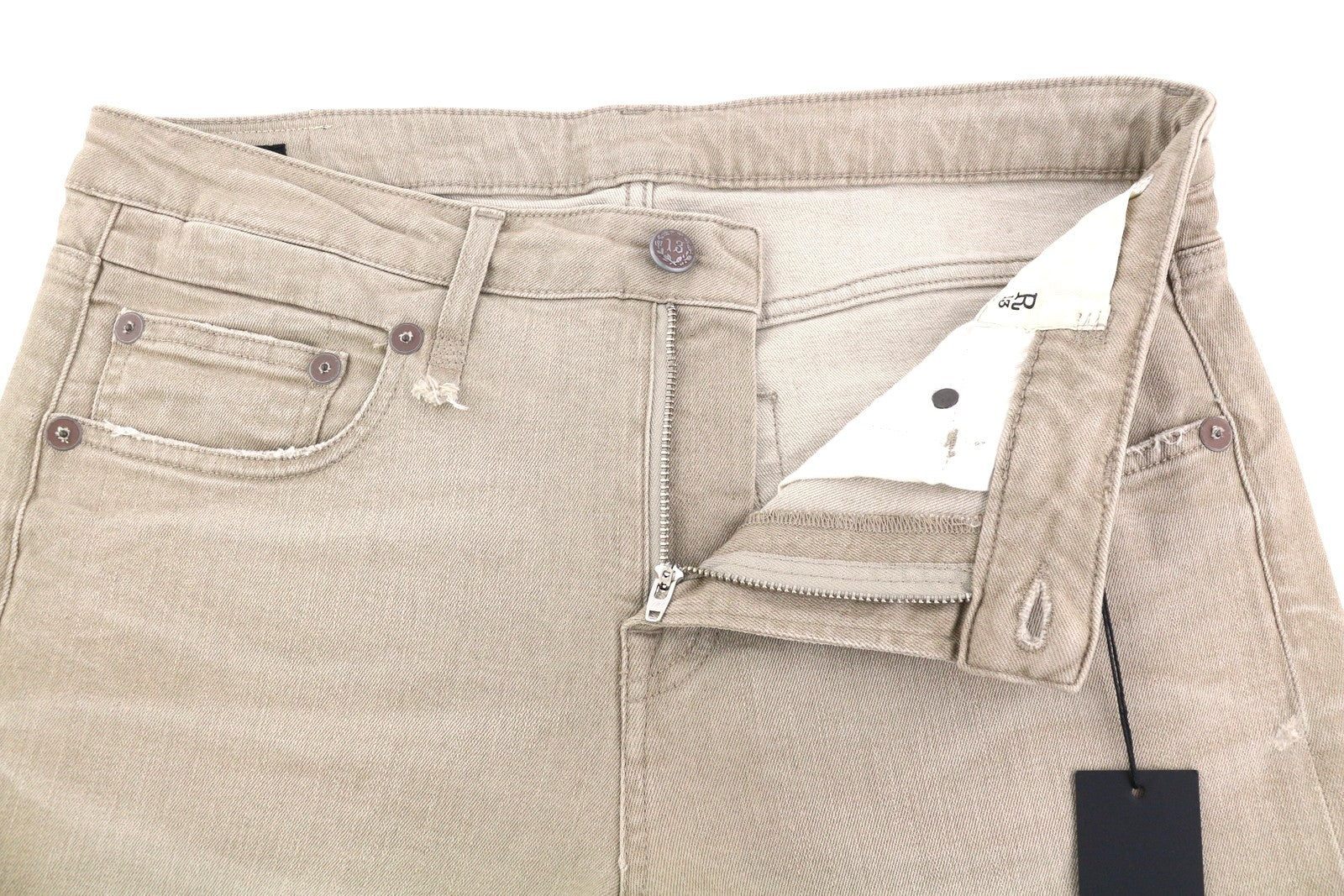 R13 Boy Straight Women Jeans 30 Sand Stretch Faded Cropped Ankle Length RRP549