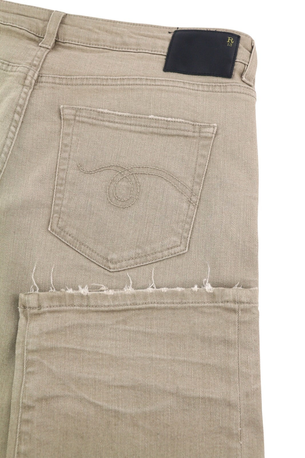 R13 Boy Straight Women Jeans 30 Sand Stretch Faded Cropped Ankle Length RRP549