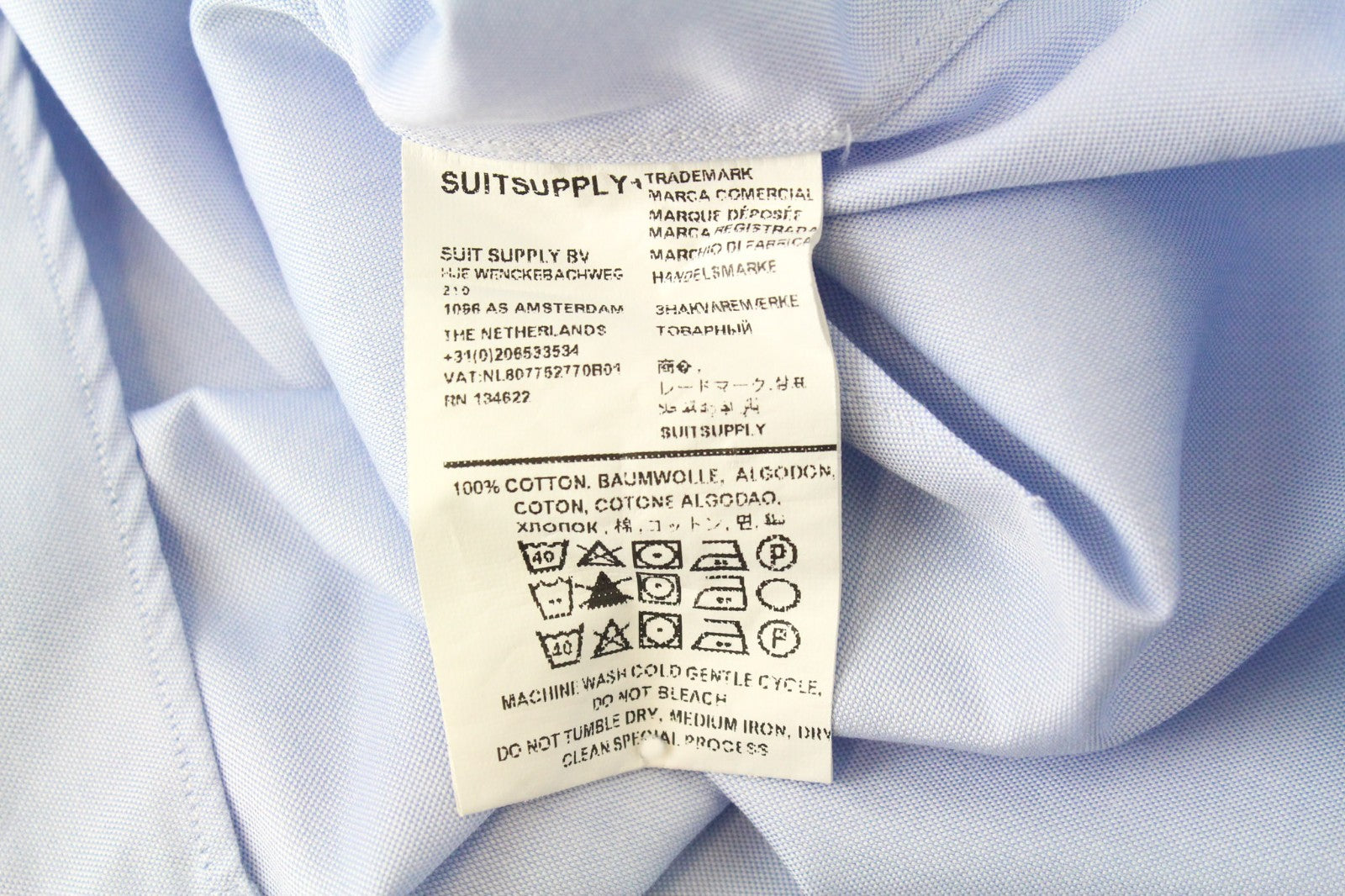 „SUITSUPPLY“ vyriški formalūs marškinėliai, 45L/17,75L, šviesiai mėlyni, medvilniniai, iškirpti, ploni, formalūs 