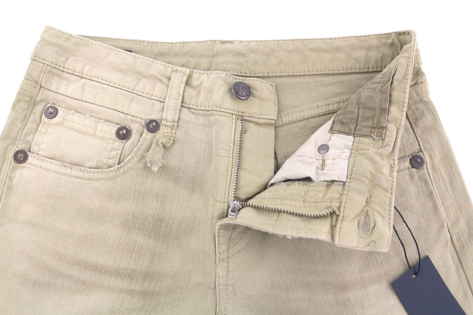 R13 Boy Straight Women Jeans 24 Pebble Stretch Faded Cropped Ankle Length Zip