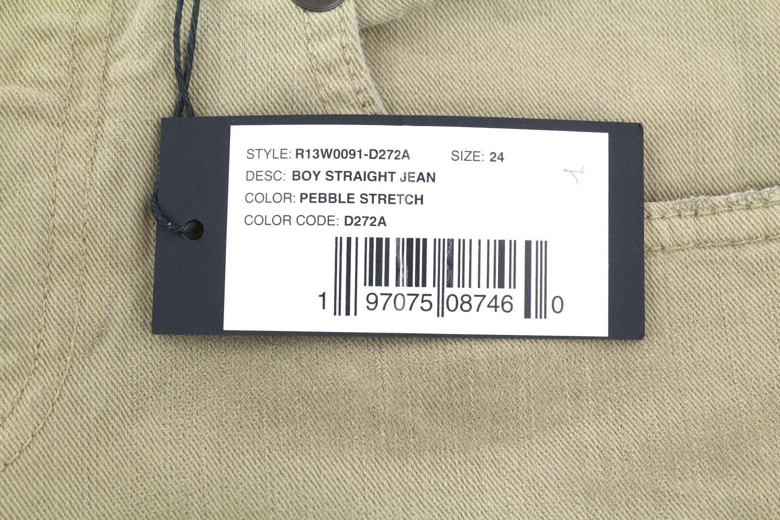 R13 Boy Straight Women Jeans 24 Pebble Stretch Faded Cropped Ankle Length Zip