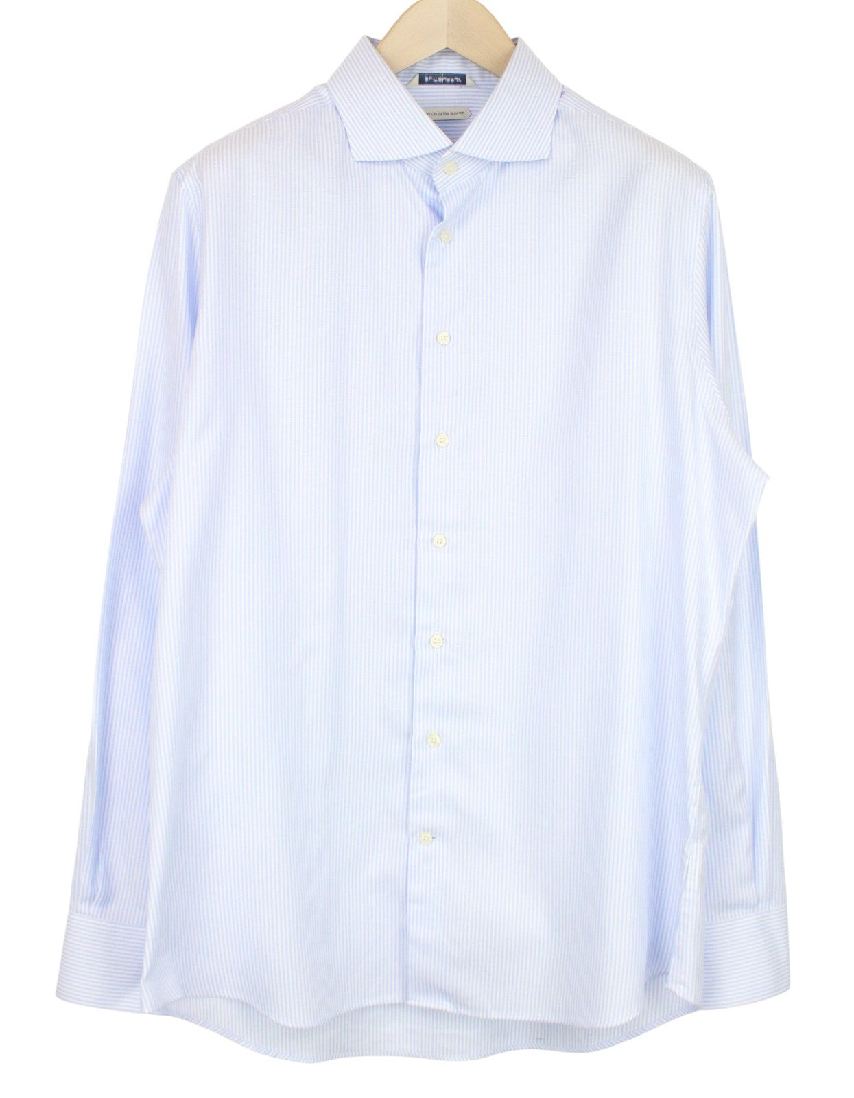 SUITSUPPLY Men's Formal Shirt 44/17.5 Blue Striped Cotton Slim Fit Long Sleeve