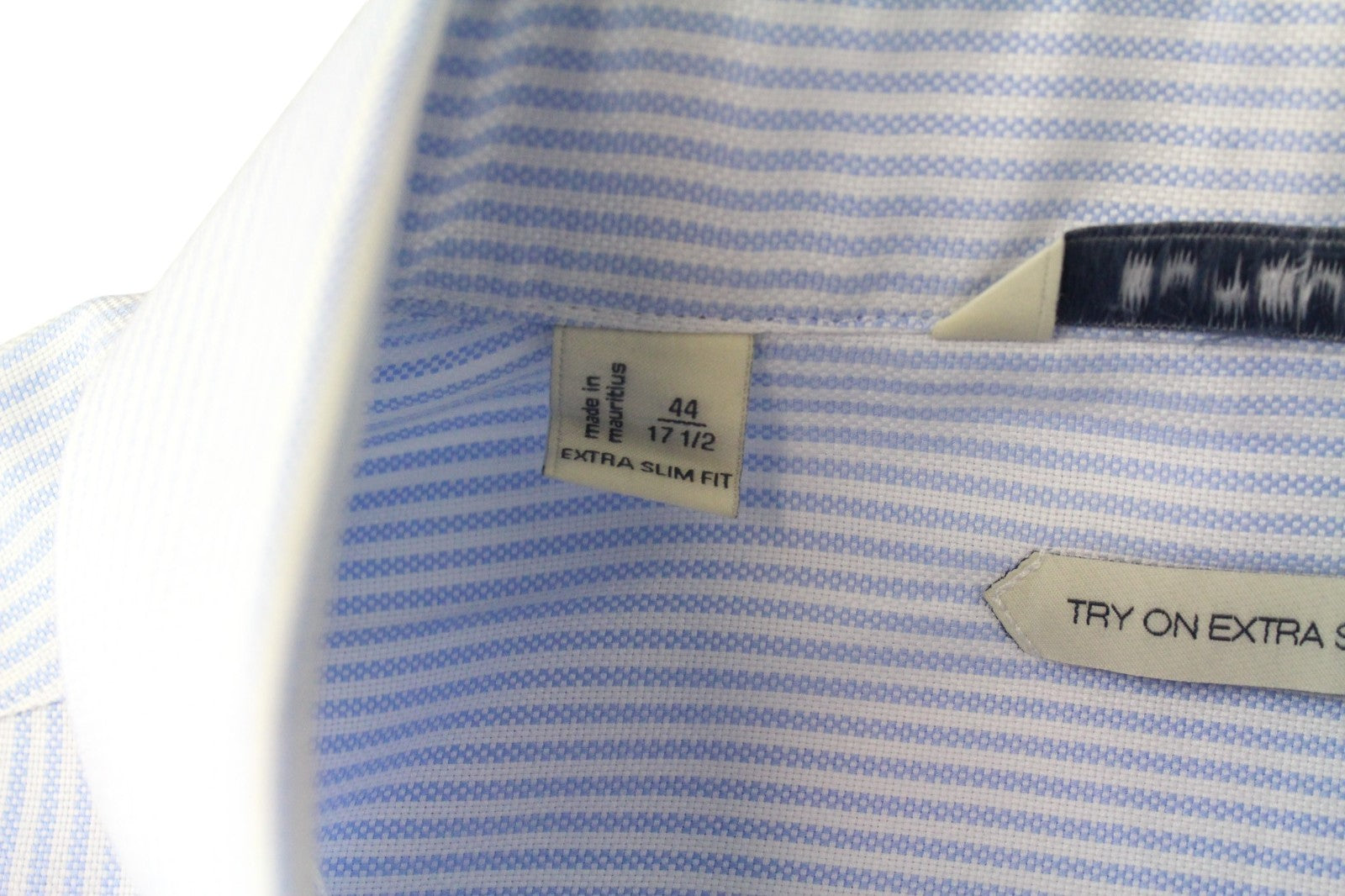 SUITSUPPLY Men's Formal Shirt 44/17.5 Blue Striped Cotton Slim Fit Long Sleeve