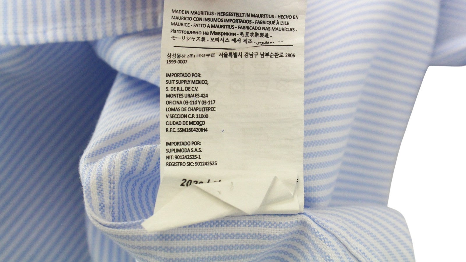 SUITSUPPLY Men's Formal Shirt 44/17.5 Blue Striped Cotton Slim Fit Long Sleeve