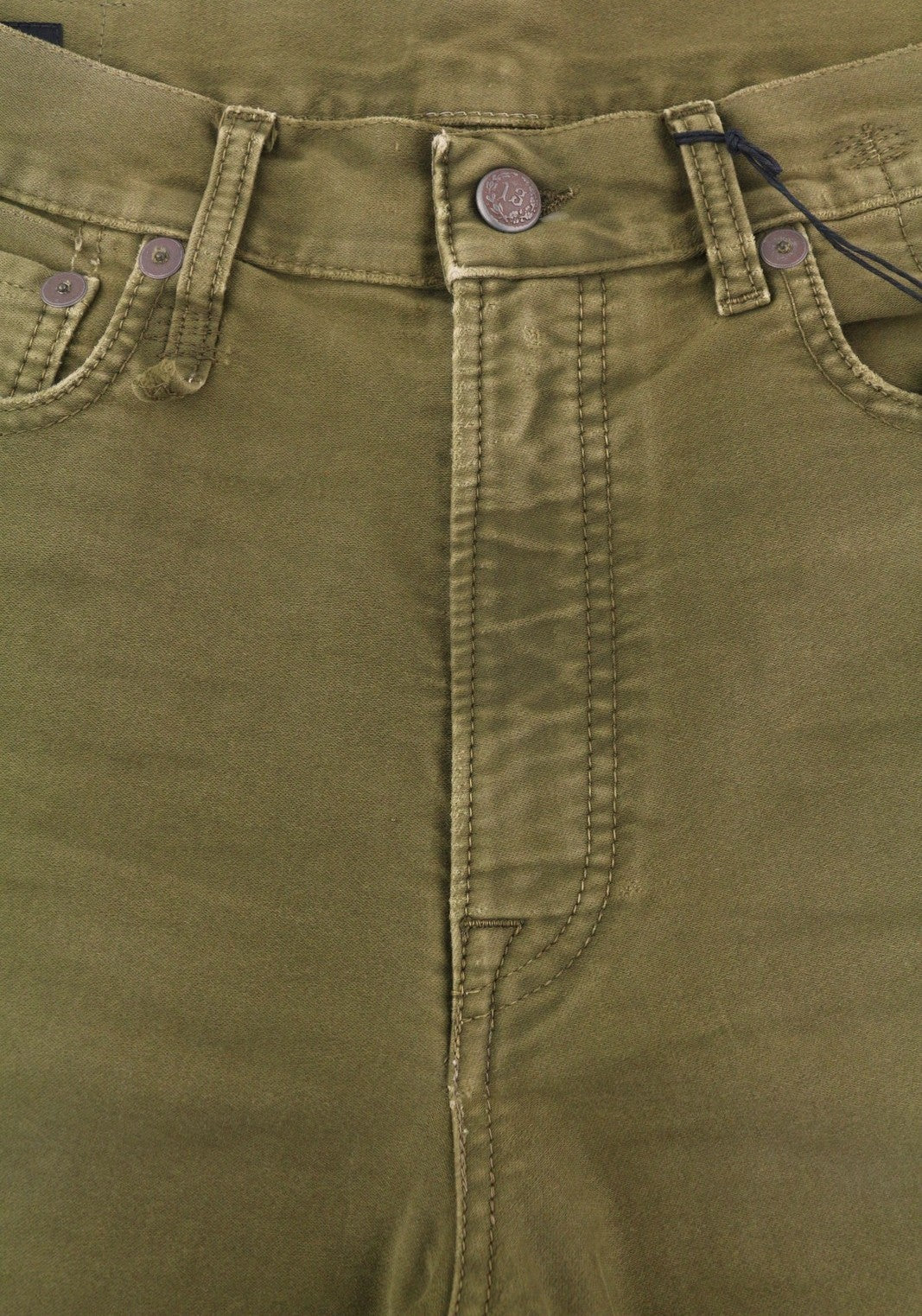 R13 Boyfriend moteriškos kelnės 27 alyvuogių spalvos dažyta moleskine su išblukusiu užtrauktuku iki kulkšnies FW25 