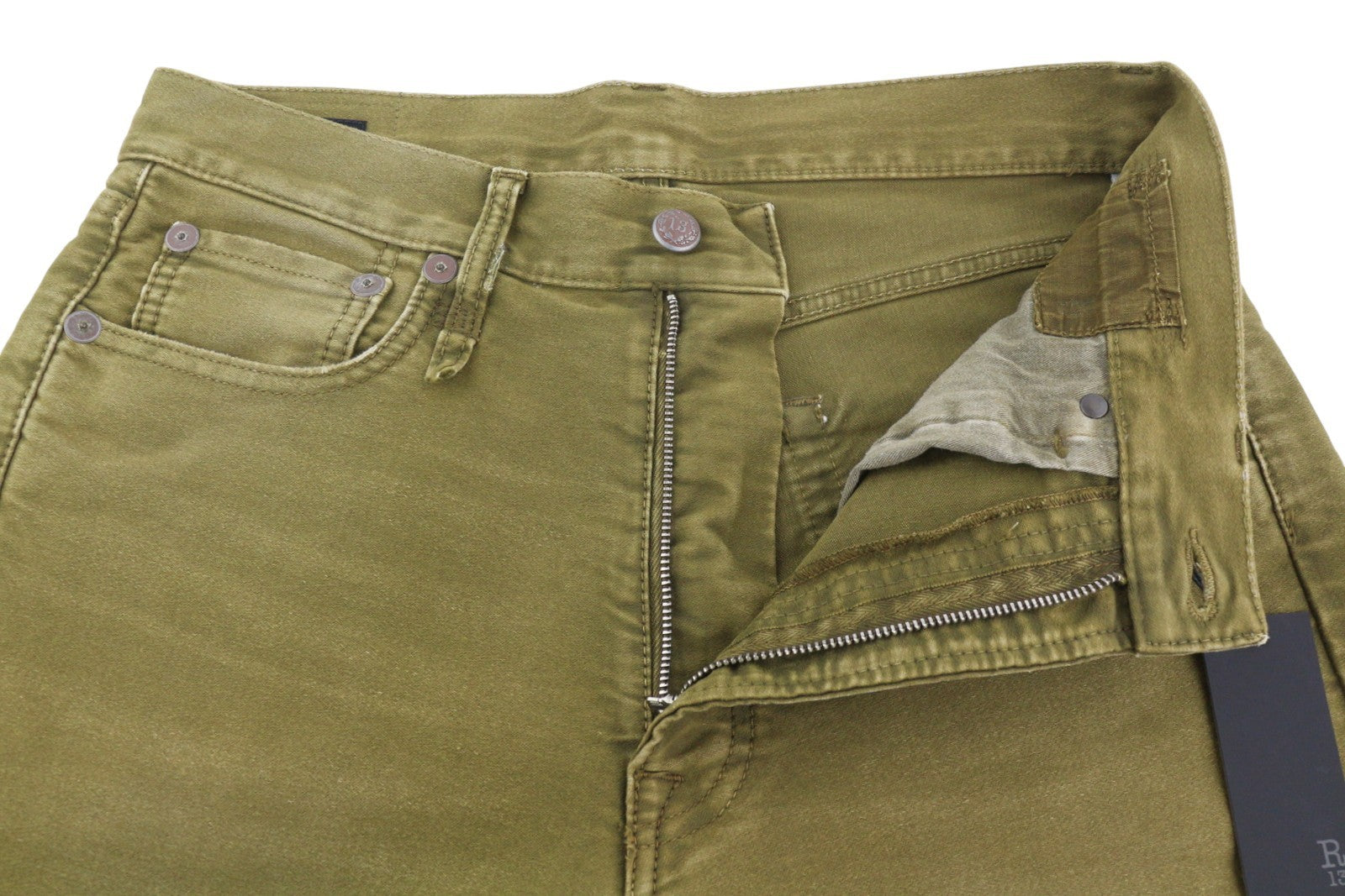 R13 Boyfriend moteriškos kelnės 26 alyvuogių spalvos dažytos moleskino spalvos iki kulkšnių, blukintos FW25 