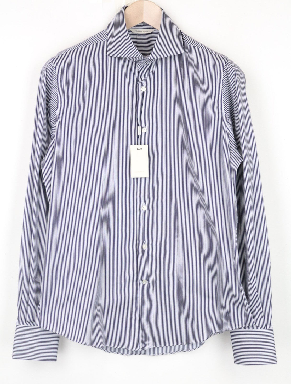 „SUITSUPPLY“ vyriški formalūs marškiniai ~S, mėlyni dryžuoti, ploni, tamprūs, iškirpti, medvilniniai 