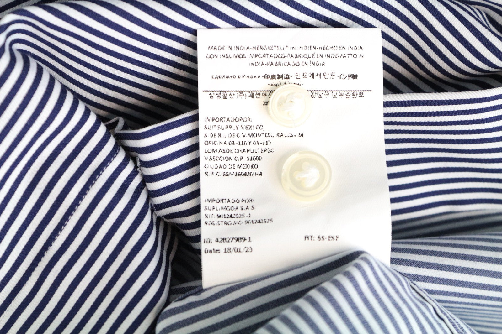 „SUITSUPPLY“ vyriški formalūs marškiniai ~S, mėlyni dryžuoti, ploni, tamprūs, iškirpti, medvilniniai 