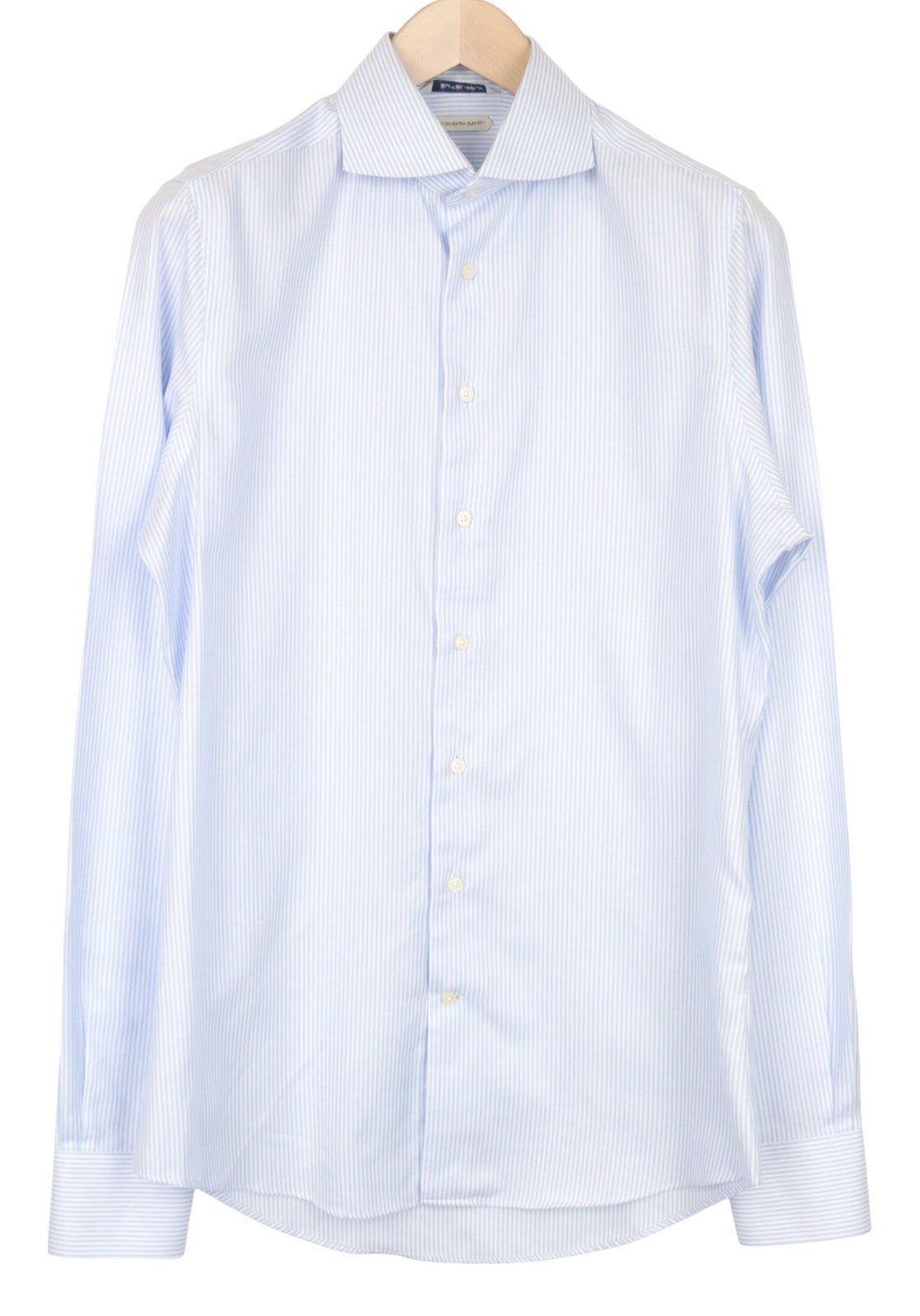 SUITSUPPLY Men's Formal Shirt 39L/15.5 Blue Striped Cutaway Extra Slim Fit