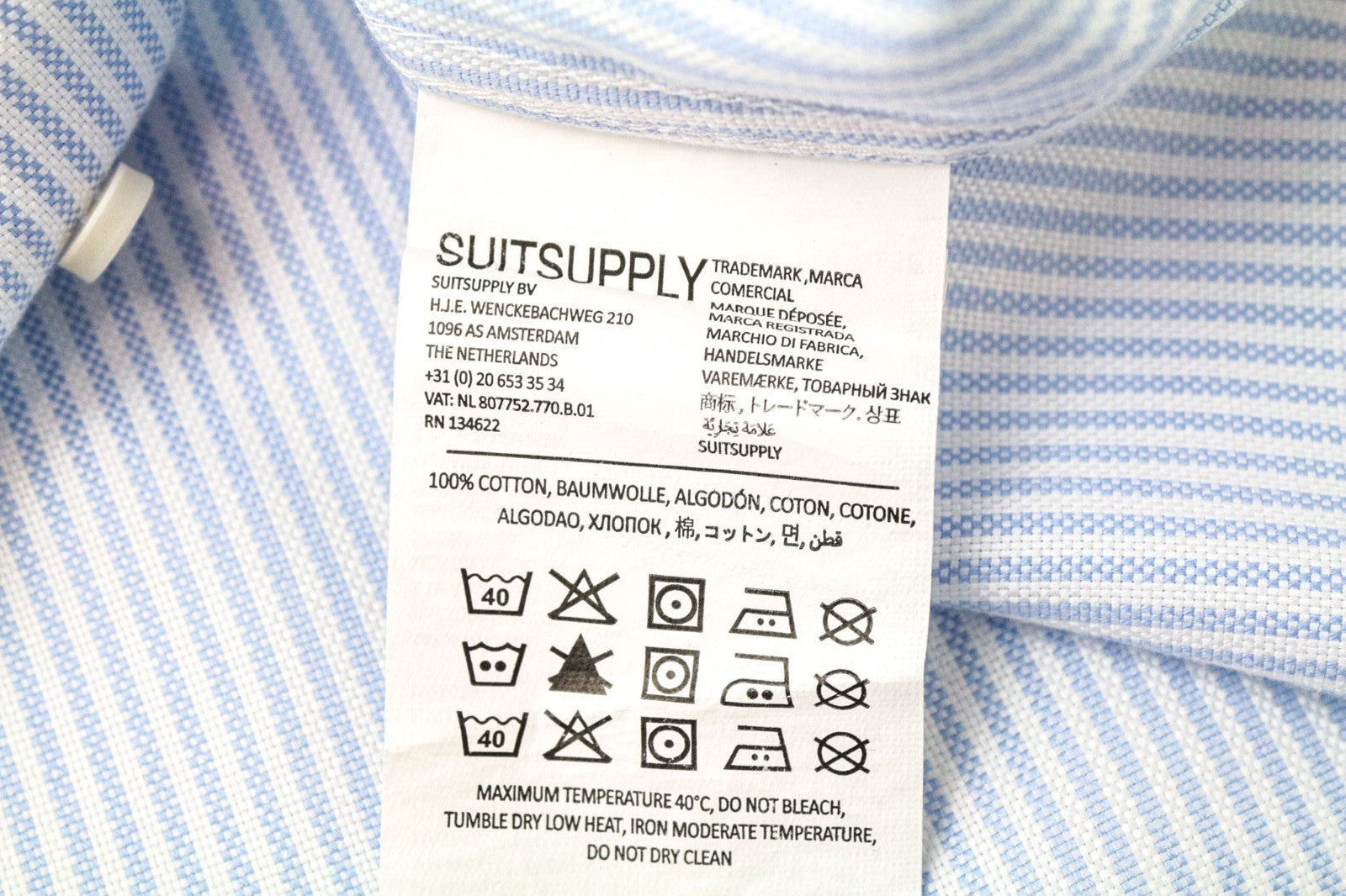 SUITSUPPLY Men's Formal Shirt 39L/15.5 Blue Striped Cutaway Extra Slim Fit
