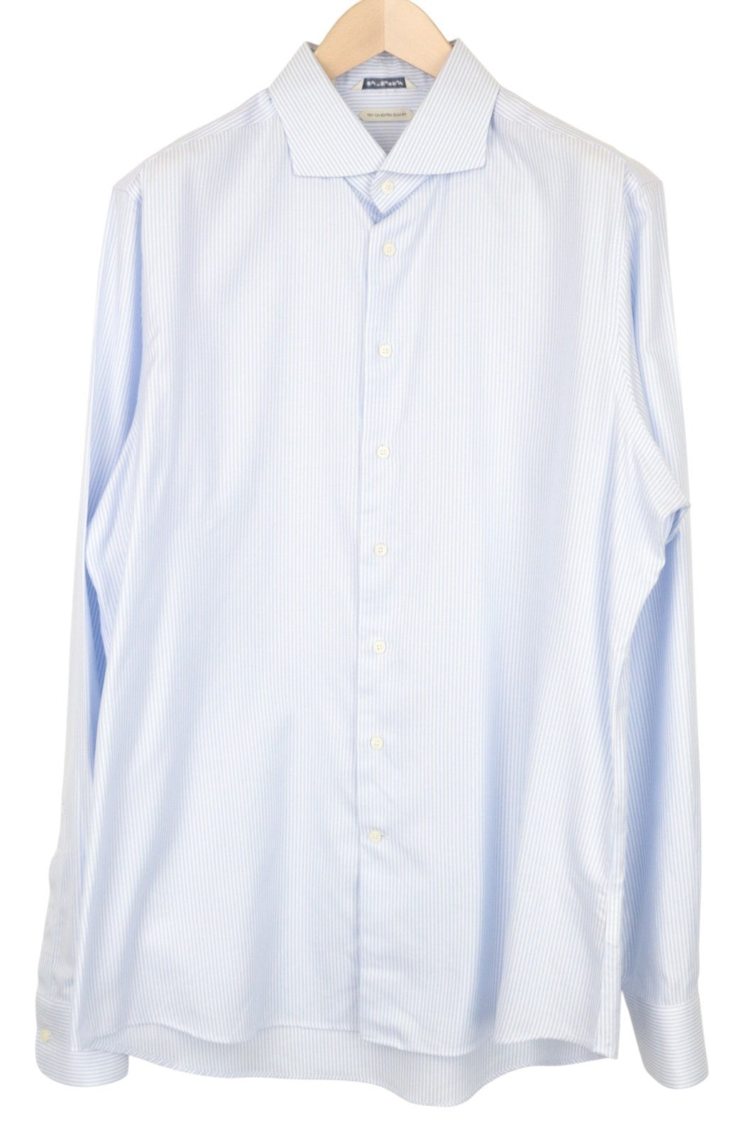 SUITSUPPLY Men's Formal Shirt 45L/17.75L Blue Striped Slim Try On Extra Fit