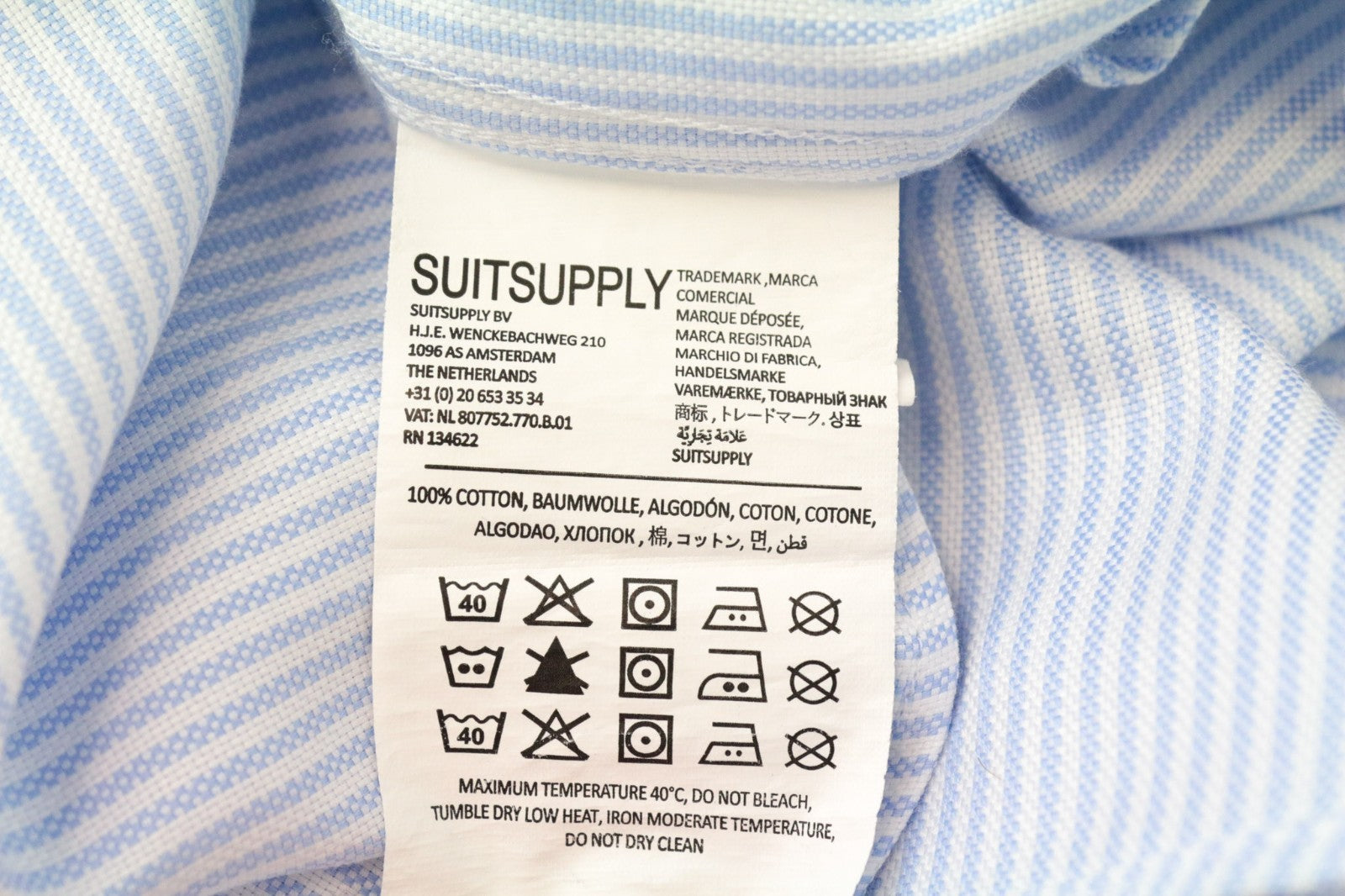 SUITSUPPLY Men's Formal Shirt 45L/17.75L Blue Striped Slim Try On Extra Fit