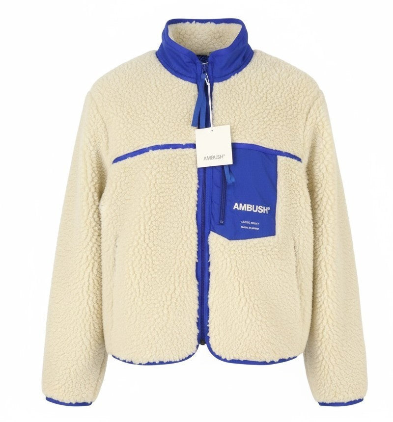 AMBUSH nauja vilnonė vyriška striukė M, dramblio kaulo spalvos, pūkuotas, dirbtinio kailio, užtrauktukas, lengva, RRP710 