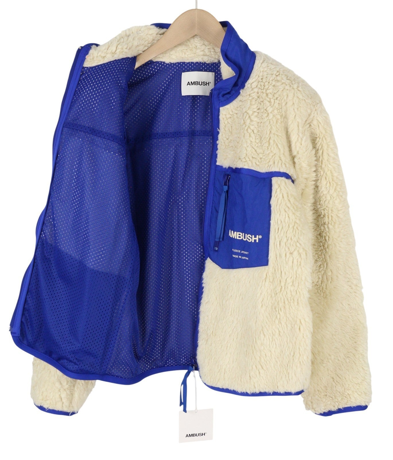 AMBUSH nauja vilnonė vyriška striukė M, dramblio kaulo spalvos, pūkuotas, dirbtinio kailio, užtrauktukas, lengva, RRP710 