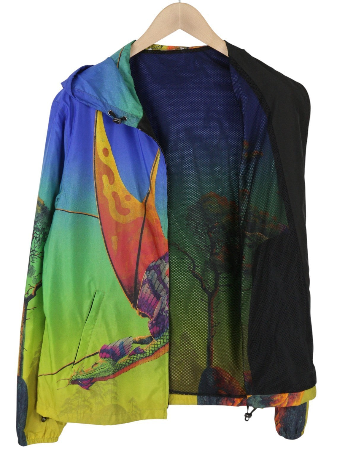 VALENTINO vyriška striukė 48 drakono raštu, tinklelio pamušalu, gobtuvu, lengva, RRP1800 