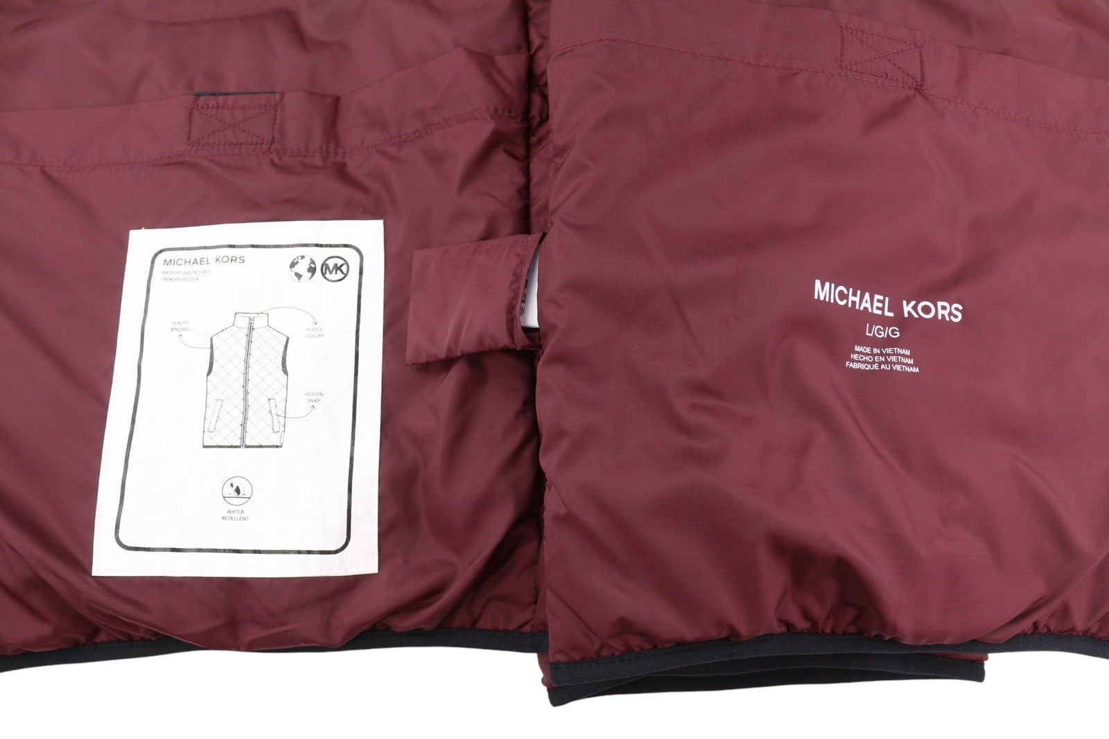 MICHAEL KORS vyriška liemenė L, bordo spalvos, dygsniuota, izoliuota, su užtrauktuku, RRP199 