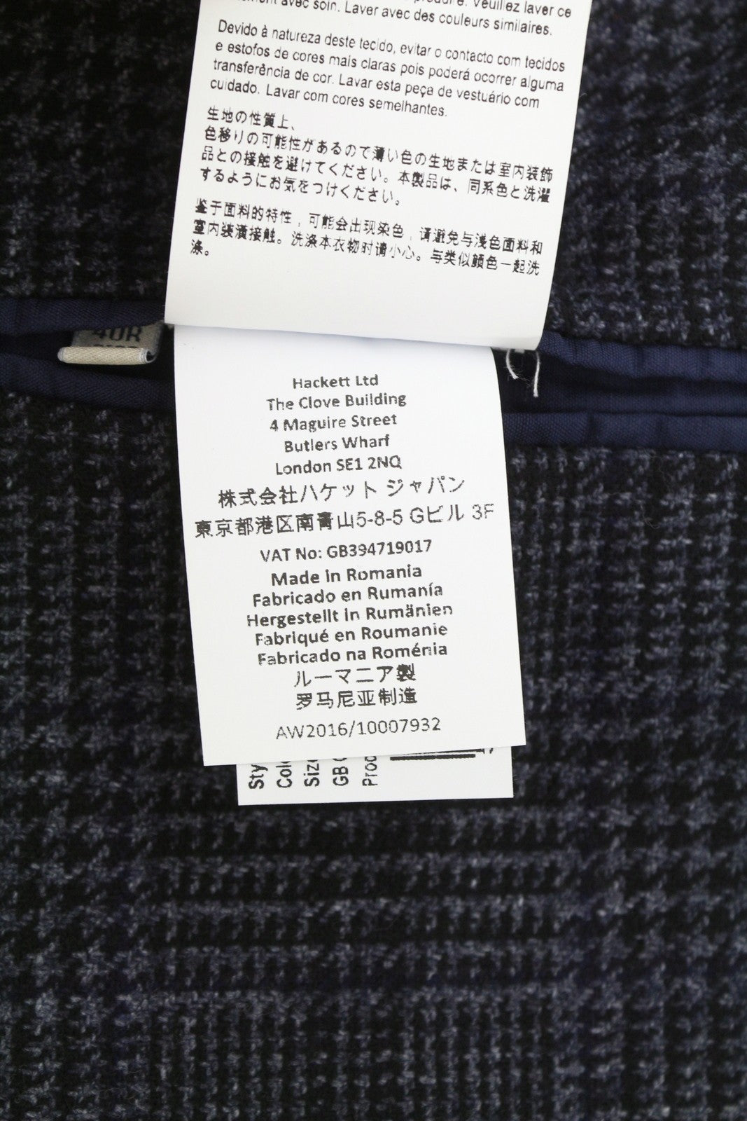 HACKETT Mayf Gmd vilnos languotas vyriškas švarkas su pilku vilnos mišinio raštu, be pamušalo, su įpjova, RRP550 