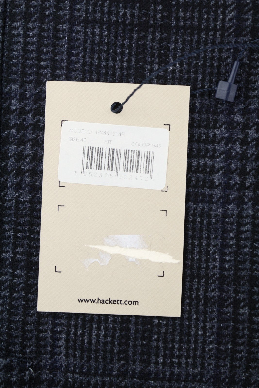 HACKETT Mayf Gmd vilnos languotas vyriškas švarkas su pilku vilnos mišinio raštu, be pamušalo, su įpjova, RRP550 