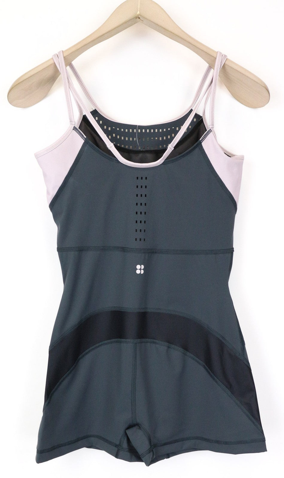 SWEATY BETTY Passe moteriškas šokių triko XS/S pilkai violetinis tamprus kombinezonas 