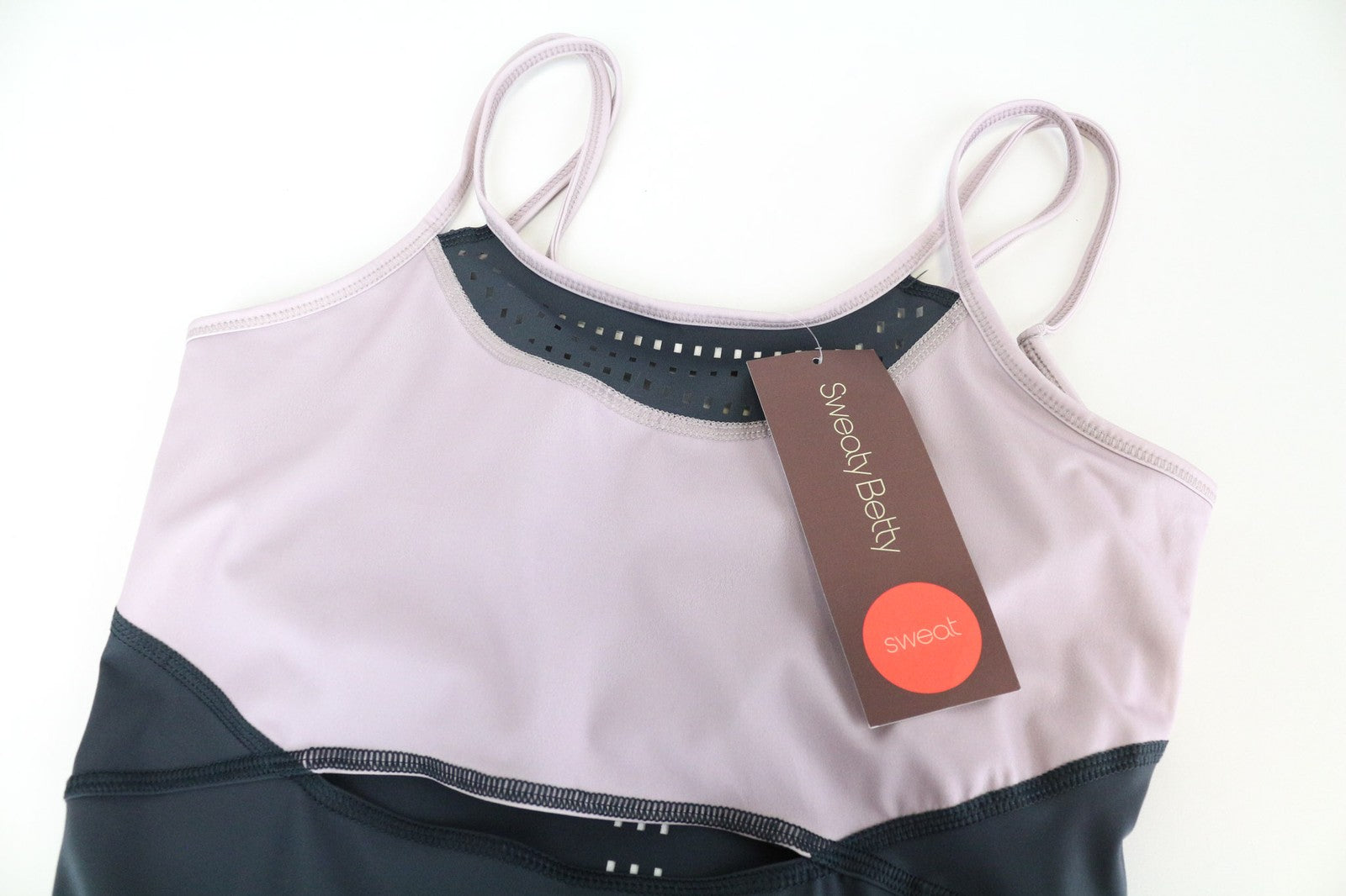 SWEATY BETTY Passe moteriškas šokių triko XS/S pilkai violetinis tamprus kombinezonas 