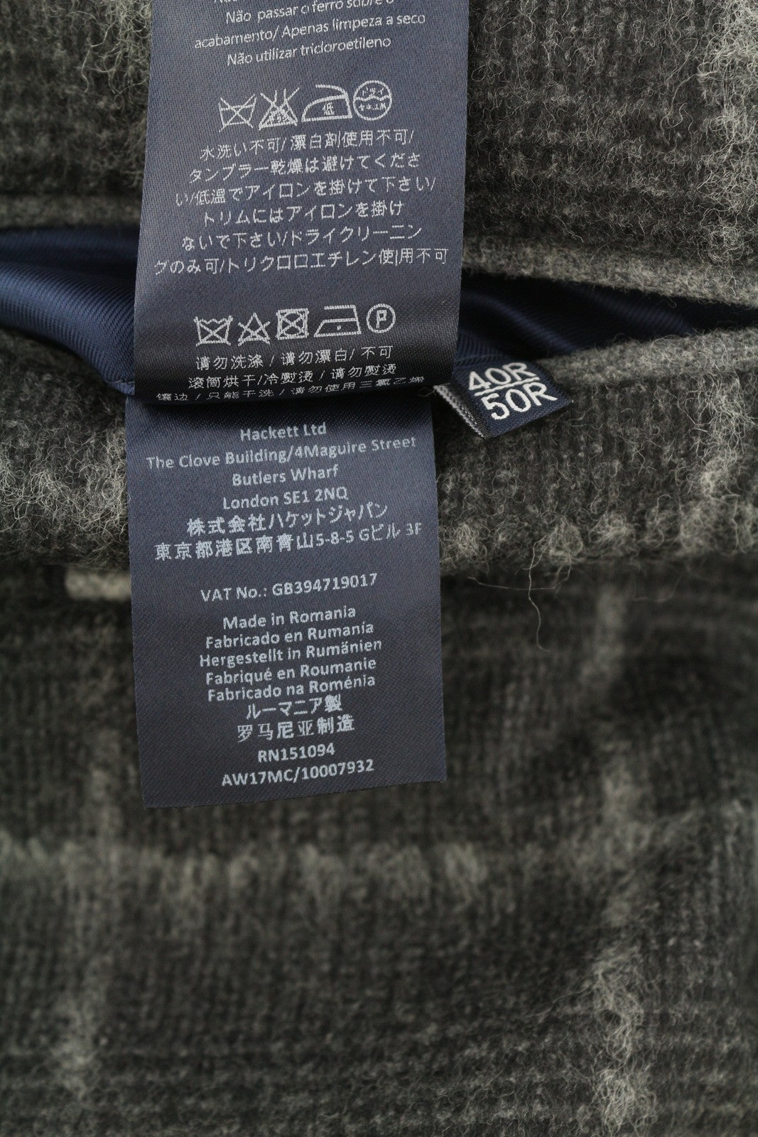 HACKETT vyriškas buklė švarkas su vilnoniu languotu raštu, pilkas, su pamušalu snapelyje, RRP575 