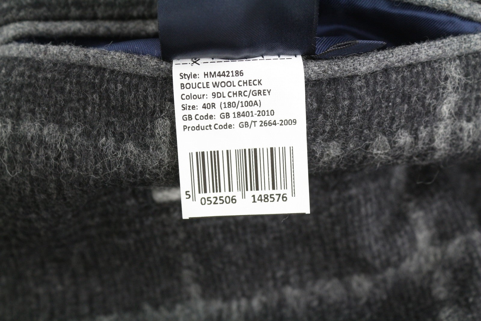 HACKETT vyriškas buklė švarkas su vilnoniu languotu raštu, pilkas, su pamušalu snapelyje, RRP575 