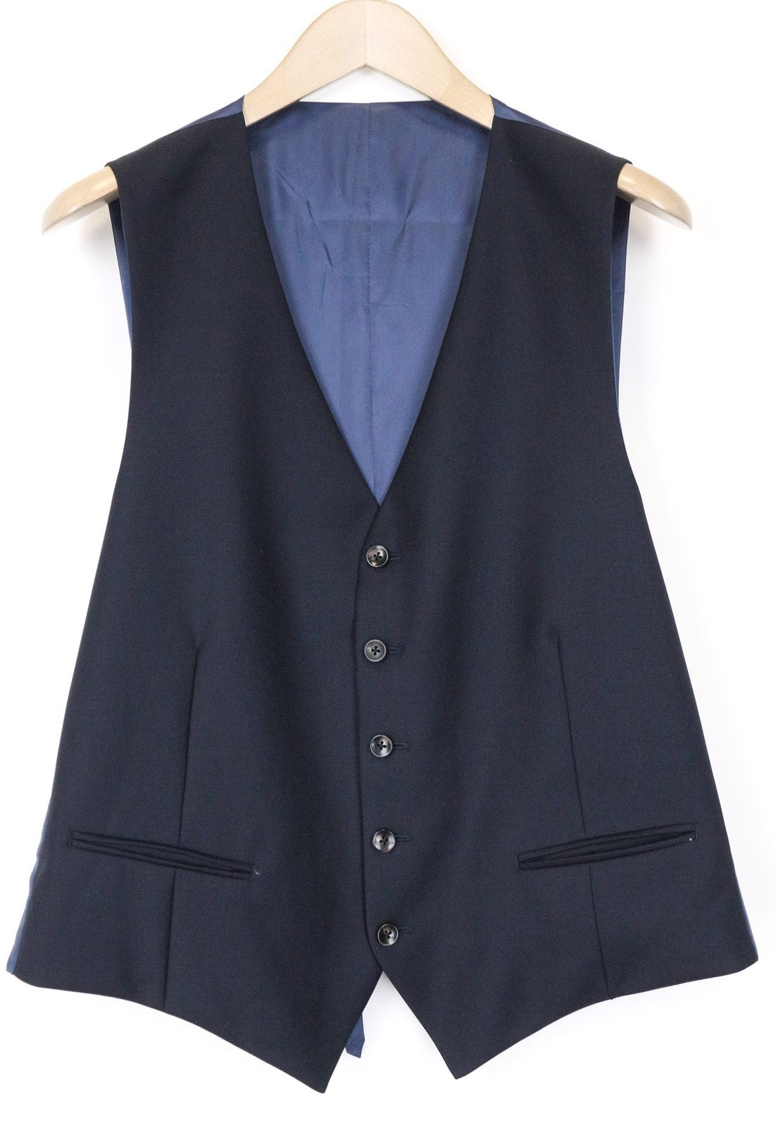 SUITSUPPLY Ferrara vyriška liemenė UK42R mėlyna vilnonė vieneilė elegantiška liemenė 