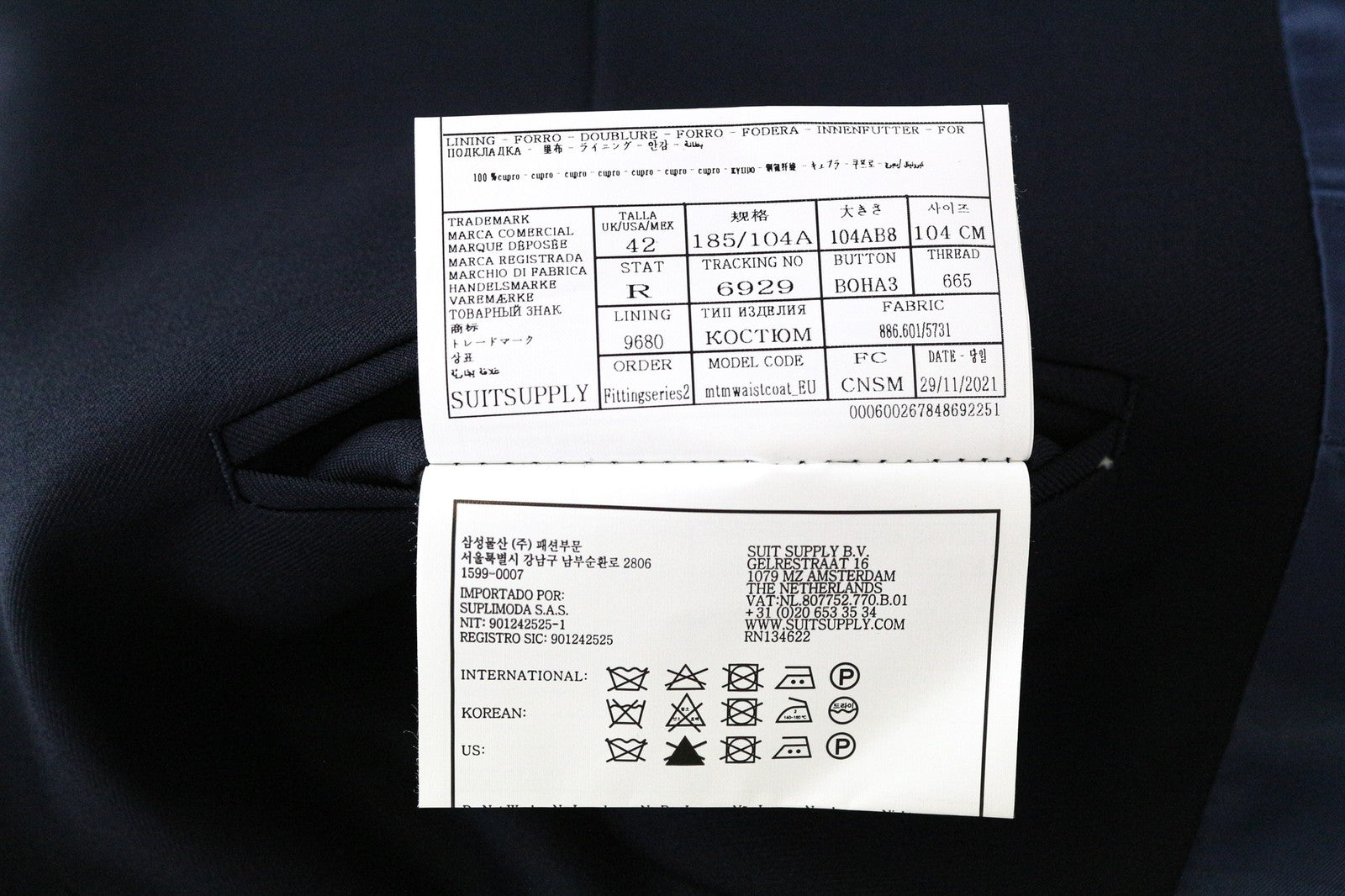 SUITSUPPLY Ferrara vyriška liemenė UK42R mėlyna vilnonė vieneilė elegantiška liemenė 