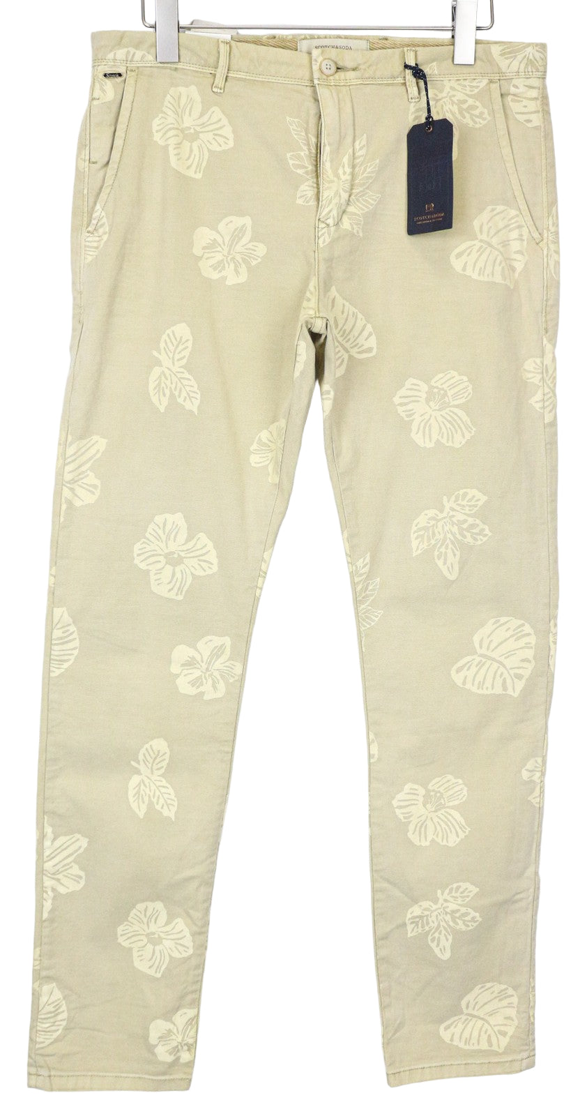 SCOTCH &amp; SODA Warren vyriškos kelnės W33/L34 rudos, raštuotos, tiesios, tamprios 